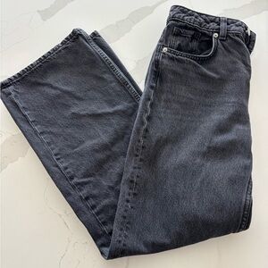 Dark Gray Denim Wide Leg Jeans